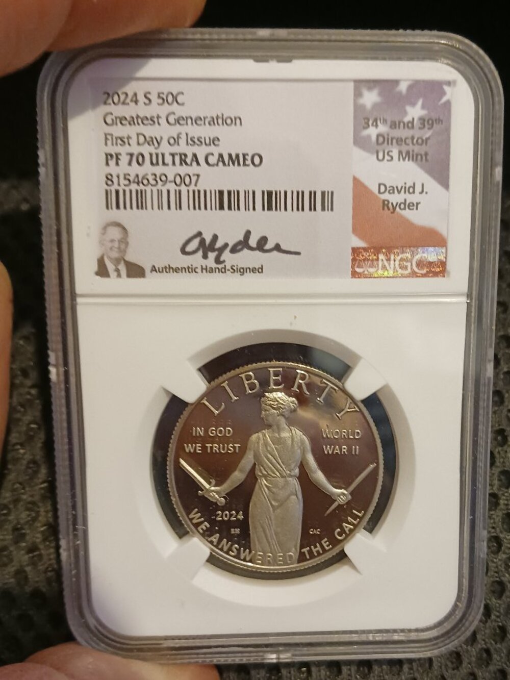 2024-S Greatest Generation Proof Half Dollar NGC PF70UC FDI Ryder Signed